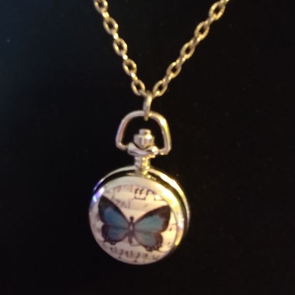 Butterfly Pendant Locket Watch Necklace - Picture 2 of 6